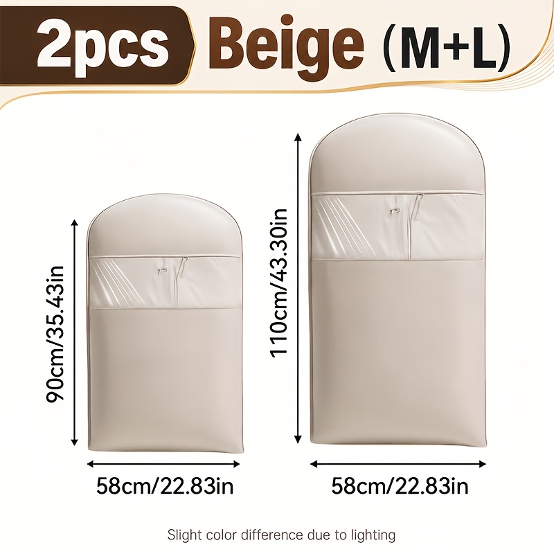 TEMU 2pcs Pink And Beige And Gray Compression Hanging Storage Bags (90/110/130cm) - 40% Space Vacuum Seal For Down Coats And Winter Wardrobe, Luxury