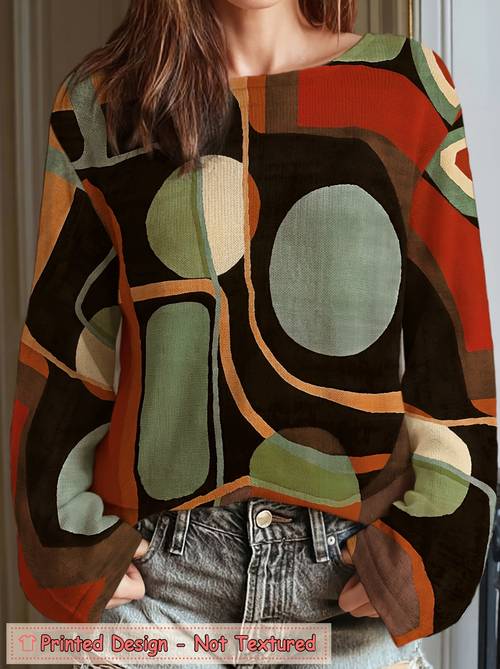 item picture printed design not textured womens for all over printed long sleeve universal off the shoulder lightweight sweater medieval geometric painting pattern trendy wear