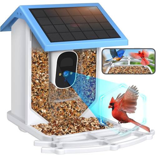 item picture solar powered bird feeder with camera supports 128gb memory expansion not included outdoor feeder 4mp hd bird videos automatically with real time viewing and notifications for bird enthusiasts