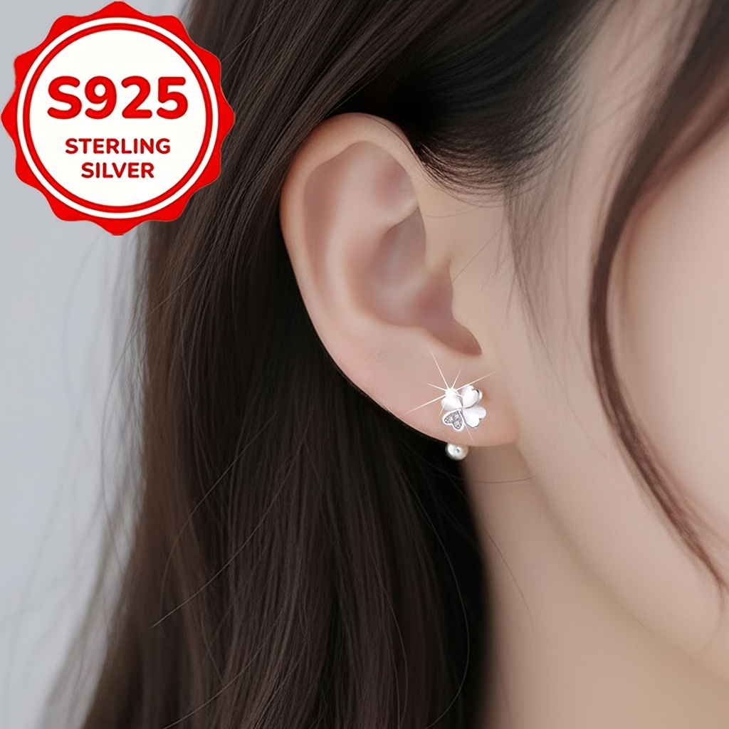 2pcs S925 Sterling Silver Four-Leaf Clover Hook & Stud Earrings