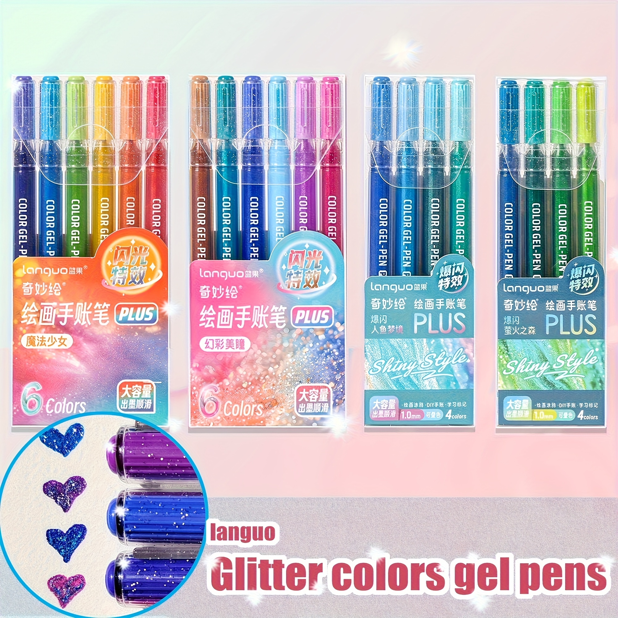 TEMU 20 Colors Glitter Gel Pens With Sparkling Ink - 1.0mm Tip Large Capacity Writing & Painting Pens Suitable For School, Art, Journaling,