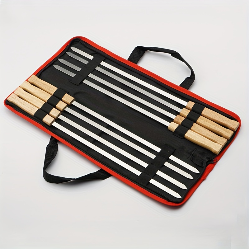 E-shop 8 Stück flache Spieße für , Edelstahl-Kebabspieße zum Grillen, Barbecue-Spieße mit rutschfestem Holzgriff