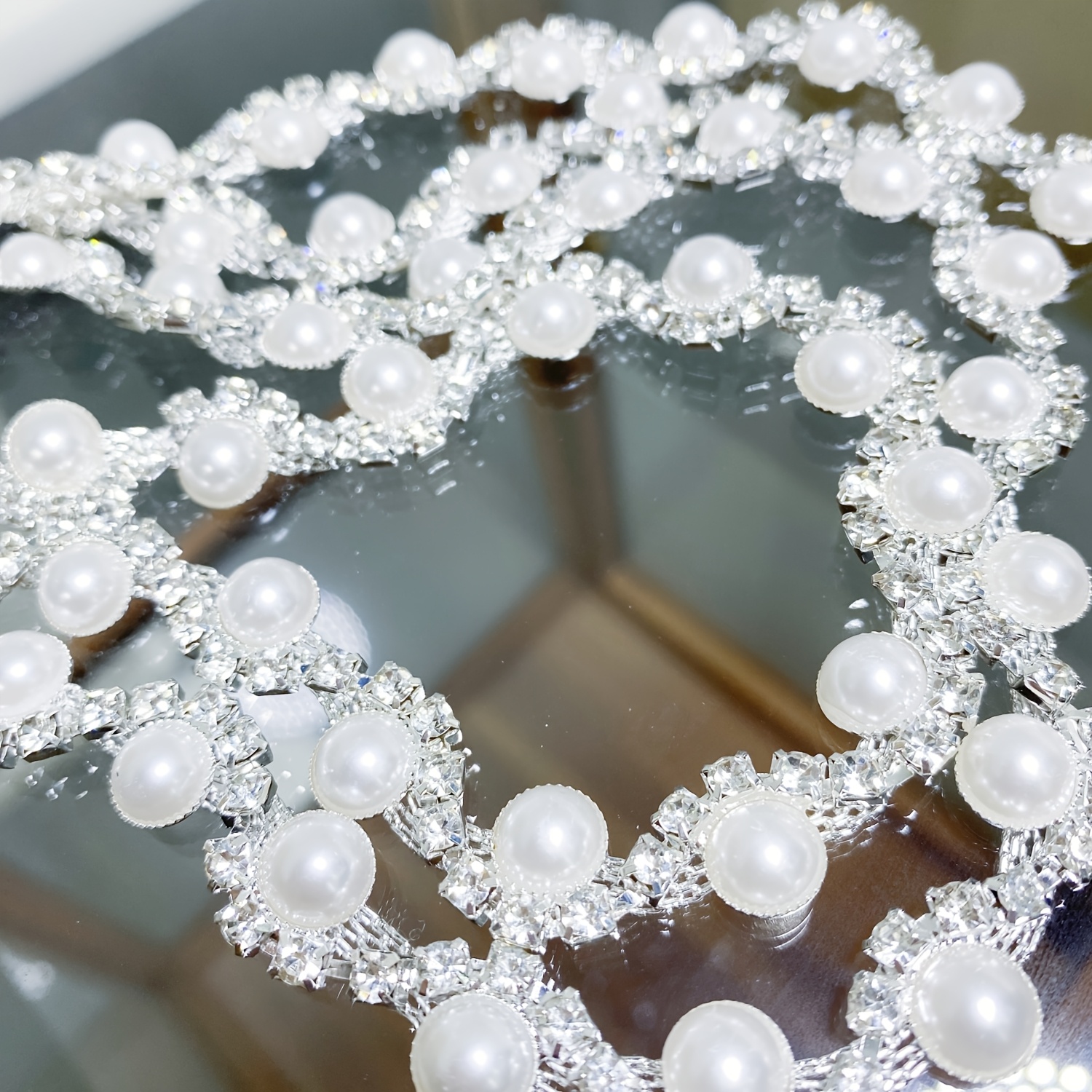 1 yard pearl trim chain rhinestones string applique fringe - Temu