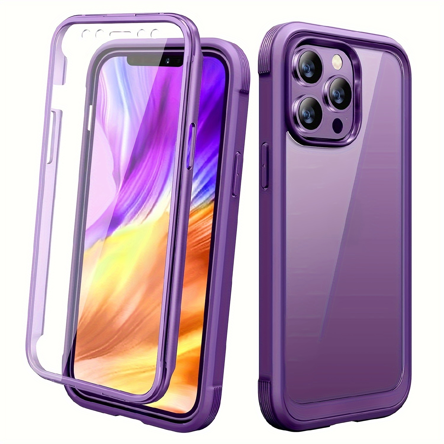 Touch Sensitive Miracase 360 Degree - Full Body Protective Case with Built-in Screen Protector - For iPhone 15 14 13 12 11/ Plus/ Pro/ Pro Max, Pink, Purple