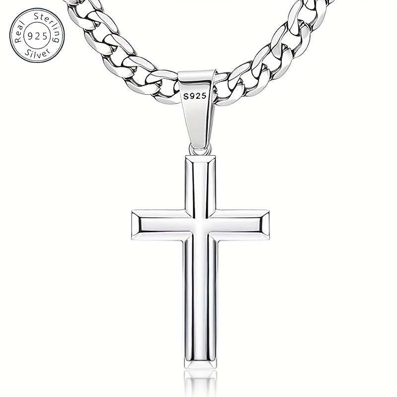 collier croix en argent sterling 925 bordure chanfreinée Temu Canada