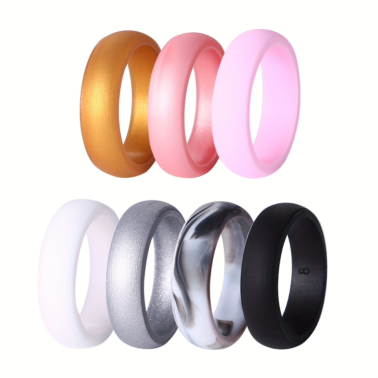 Oidea Silicone Wedding Ring For Women 6mm Wide Breathable Sports Curved Engagement Ring - 7 Color Pack Valentine's Day Gift