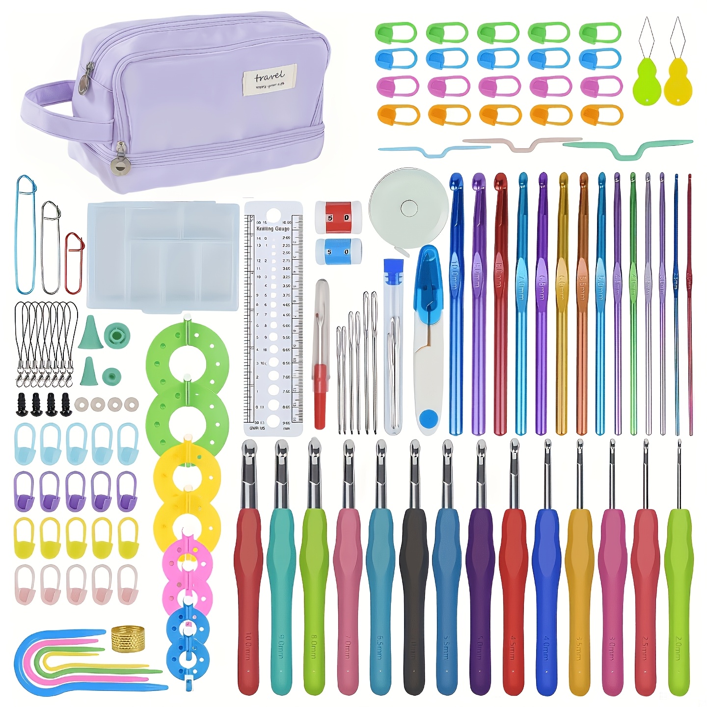 125pcs Grip Ergonomic Crochet Hook Set 14 Sizes, Complete Crochet Kit For Adults Seniors Beginners & Advanced Crafters, Random Additions
