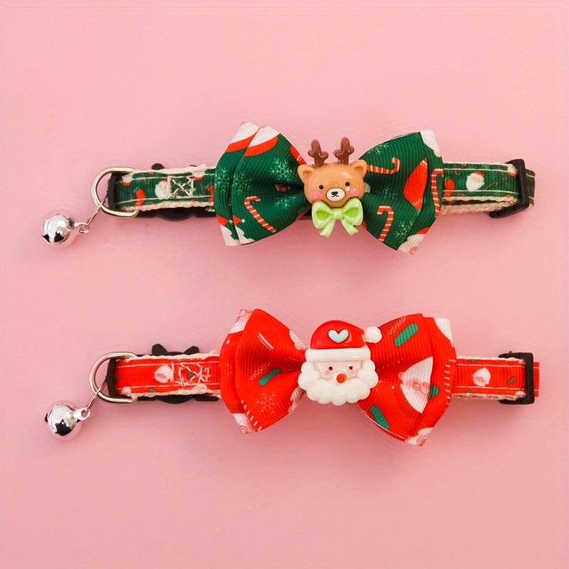 TEMU 2 de Noël pour chats avec charmes pain d'épice et canne en bonbon - Collier ajustable et détachable avec nœud papillon pour chats petits/moyens,