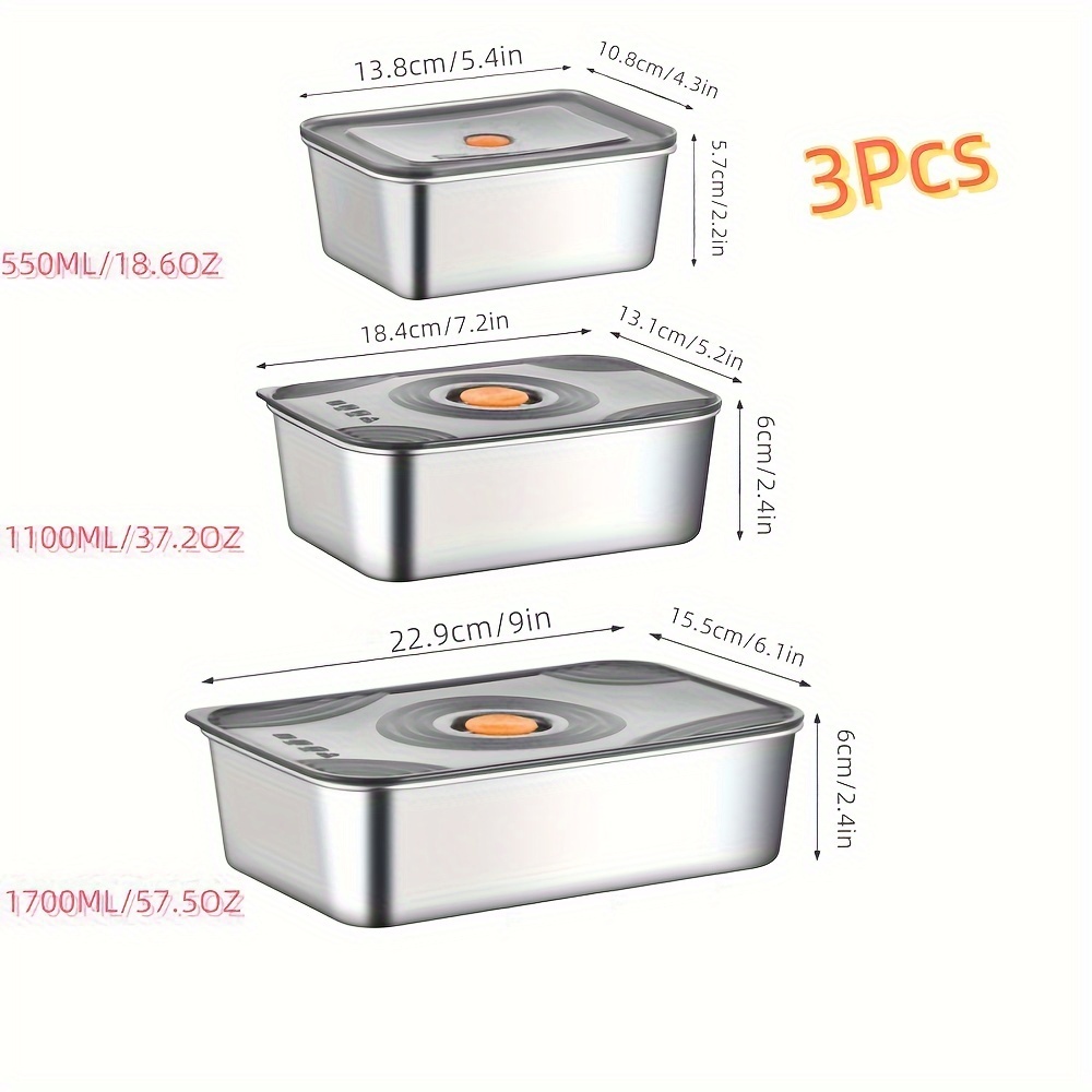 E-shop 3er-Set 550/1500/1700 ml Kombination Edelstahl Lebensmittelbehälter mit luftdichten Deckeln - Auslaufsicher, stapelbare Bento-Box, Outdoor