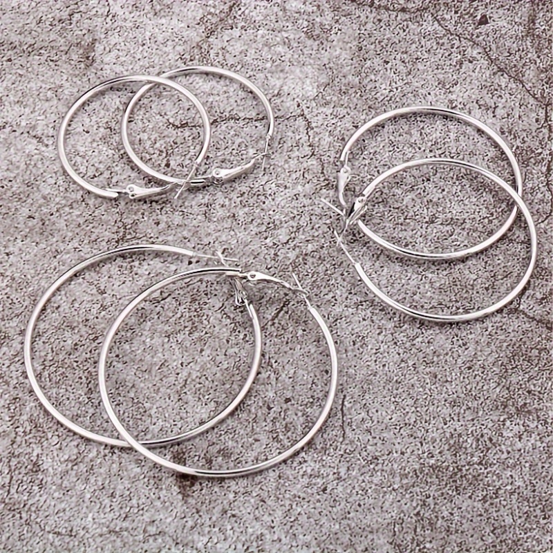 Image of 6pcs/set Fashion Glossy Metallic Hoop Women's Earring Set