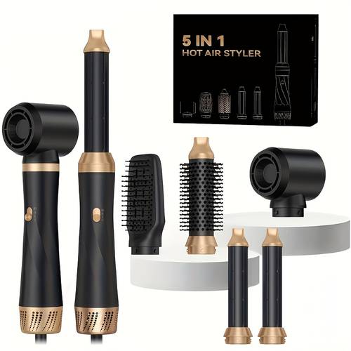 high quality electric 5 in 1 professional hot air styler set including 1000w hair dryer curling iron straightener round brush and diffuser professional all in one hair salon equipment detachable multifunctional styling tool