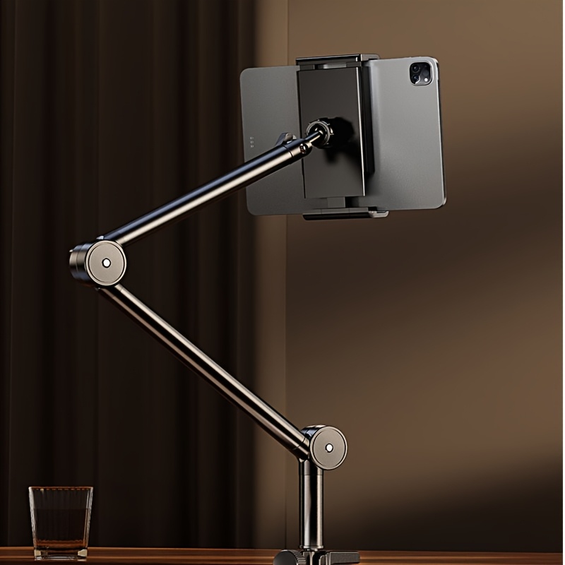 Temu Kraftigt Metallstativ FöR Telefoner Och Surfplattor, Justerbar HopfäLlbar 360° Roterande Arm, LäMplig FöR Enheter FråN 4 Till 16 Tum, I Svart.-image