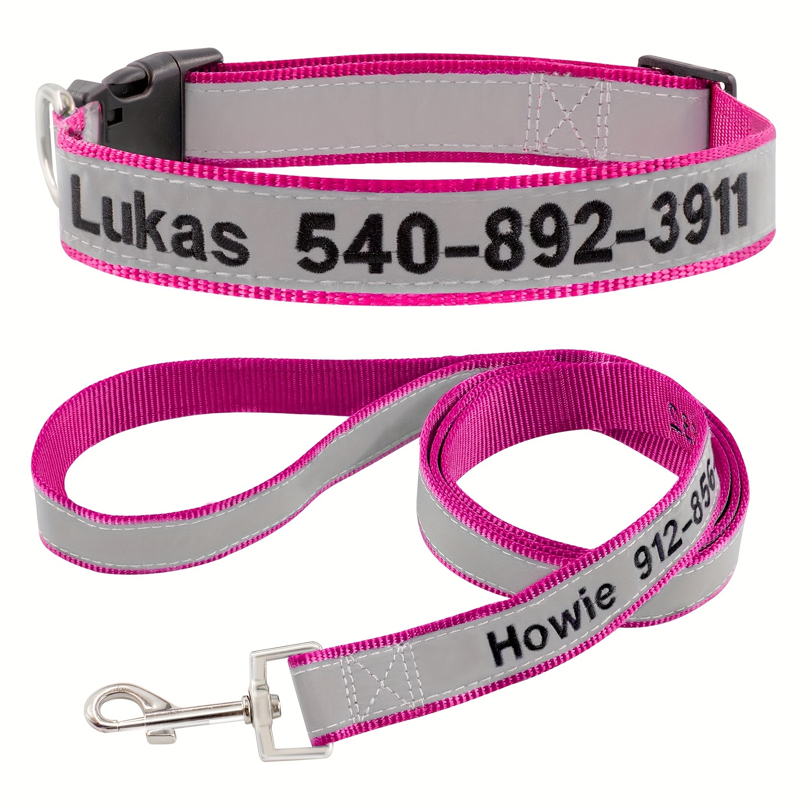 TEMU Personalized Reflective Dog Collar And Leash Set Custom Collar With Name And Phone Number Embroidered Dog Collars For Small Medium Large Dogs