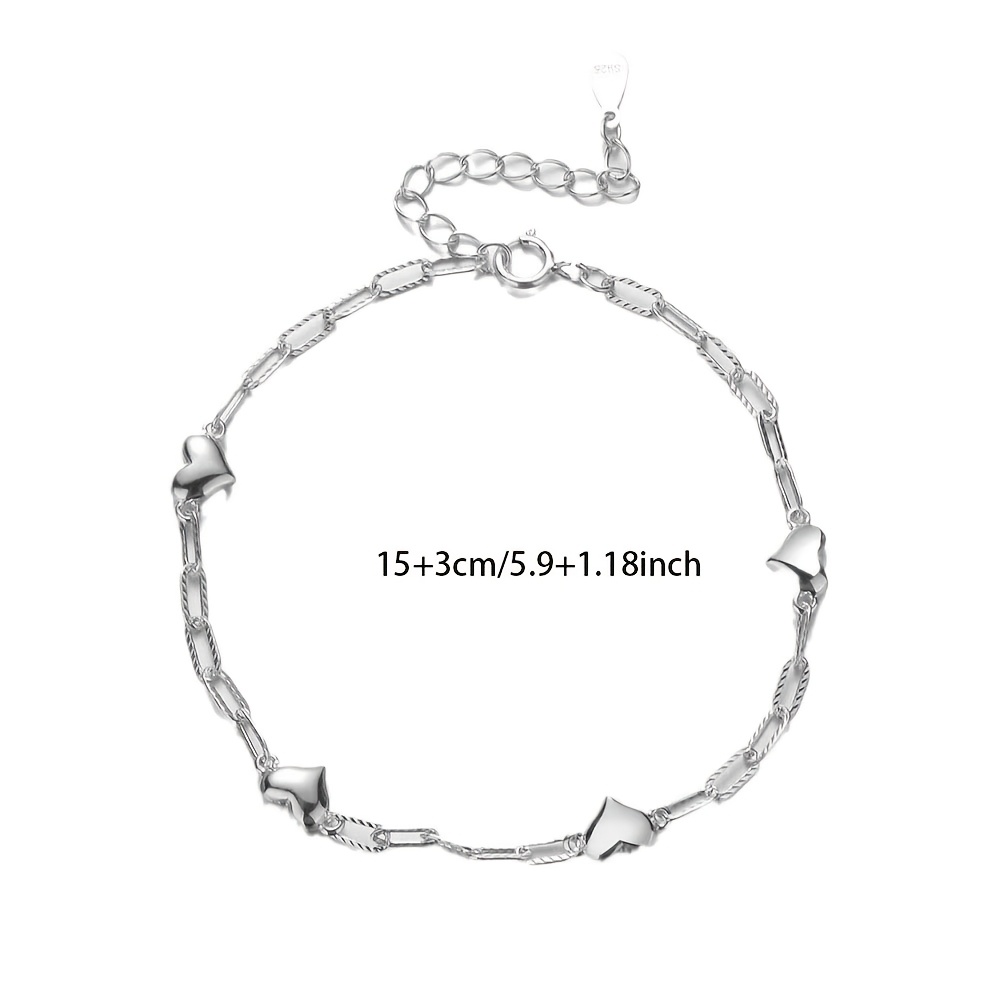 Women's S925 Pure Silver Glossy Heart Bracelet, Gift for Her