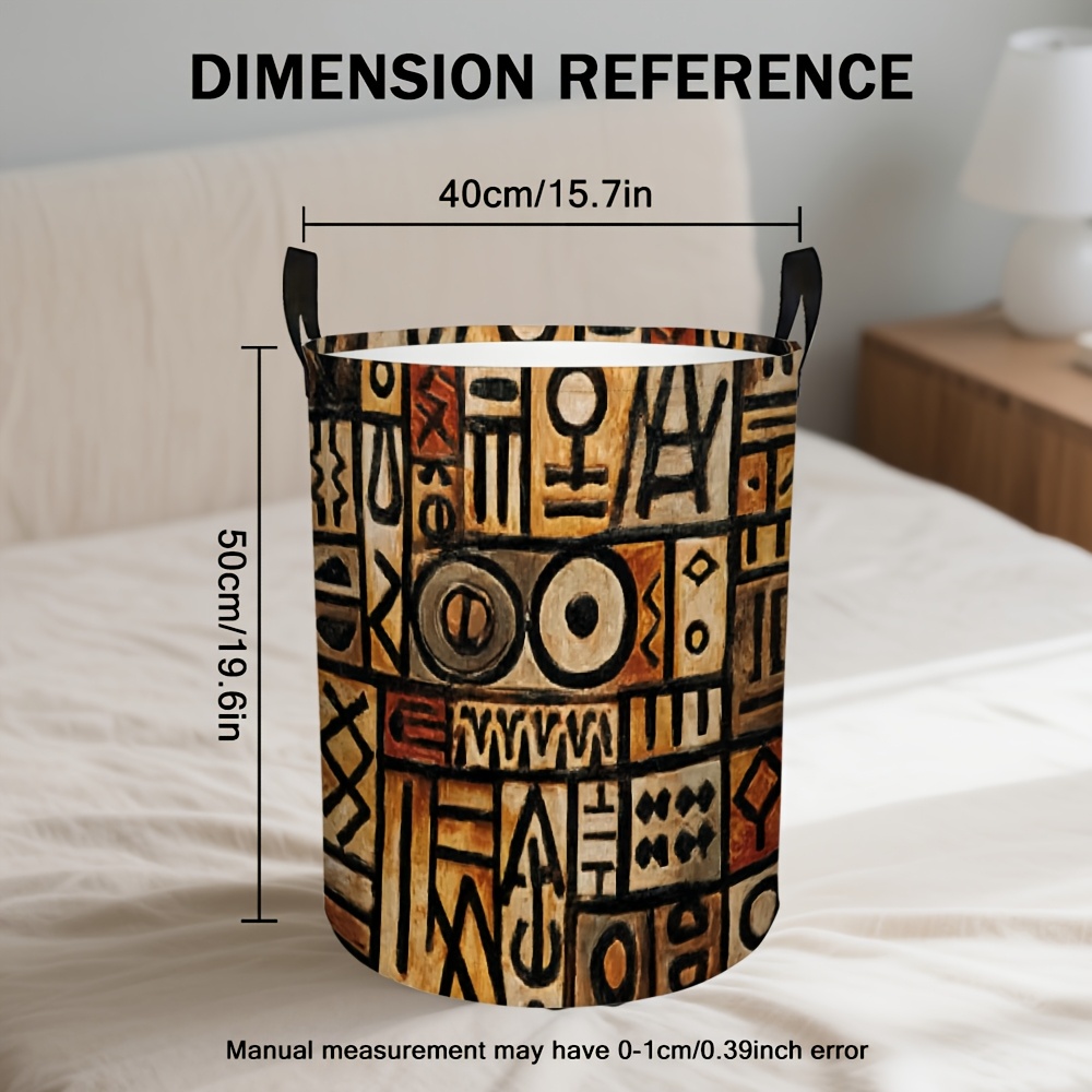 TEMU 1 panier à linge imprimé ethnique africain avec poignées, rond, pliable et autoportant, idéal pour les dortoirs et les familles, adapté à divers
