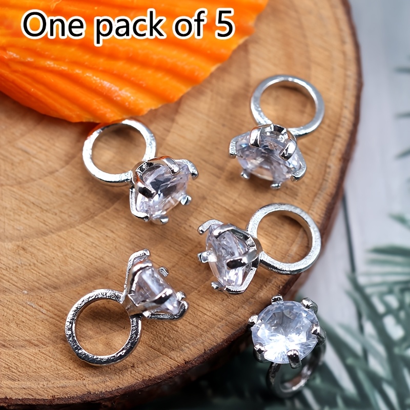 TEMU 5-pack Nail Art Large Rings, Ultra-sparkly Icy-clear Pointed Bottom, High-end Exquisite Rings, Nail Art Accessories, Fingertip Decorations