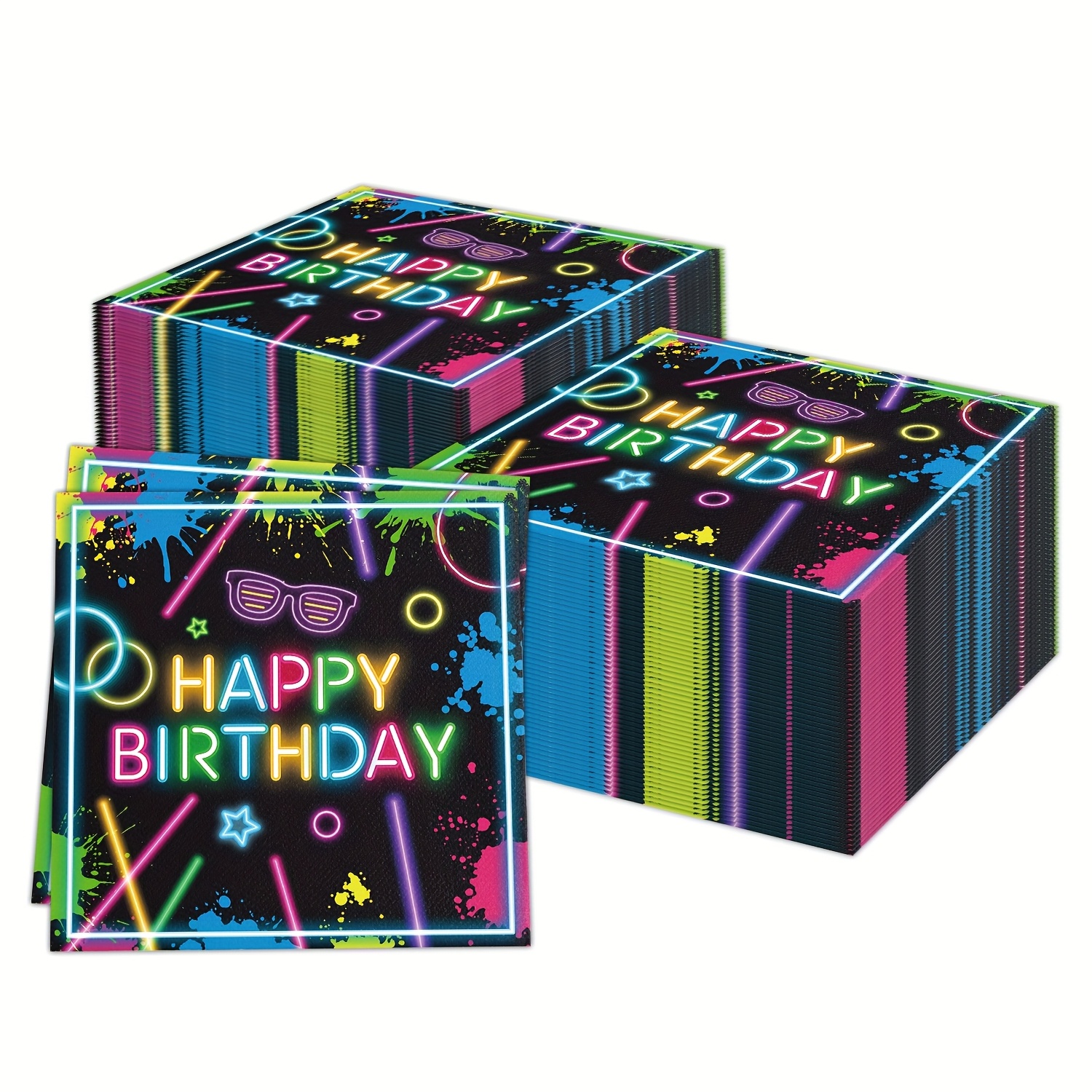 Image of 20pcs Glow Party Napkins Neon Birthday Rainbow Disposable Paper Napkins Musical Leaf Soccer Party Decorations Supplies(neon)