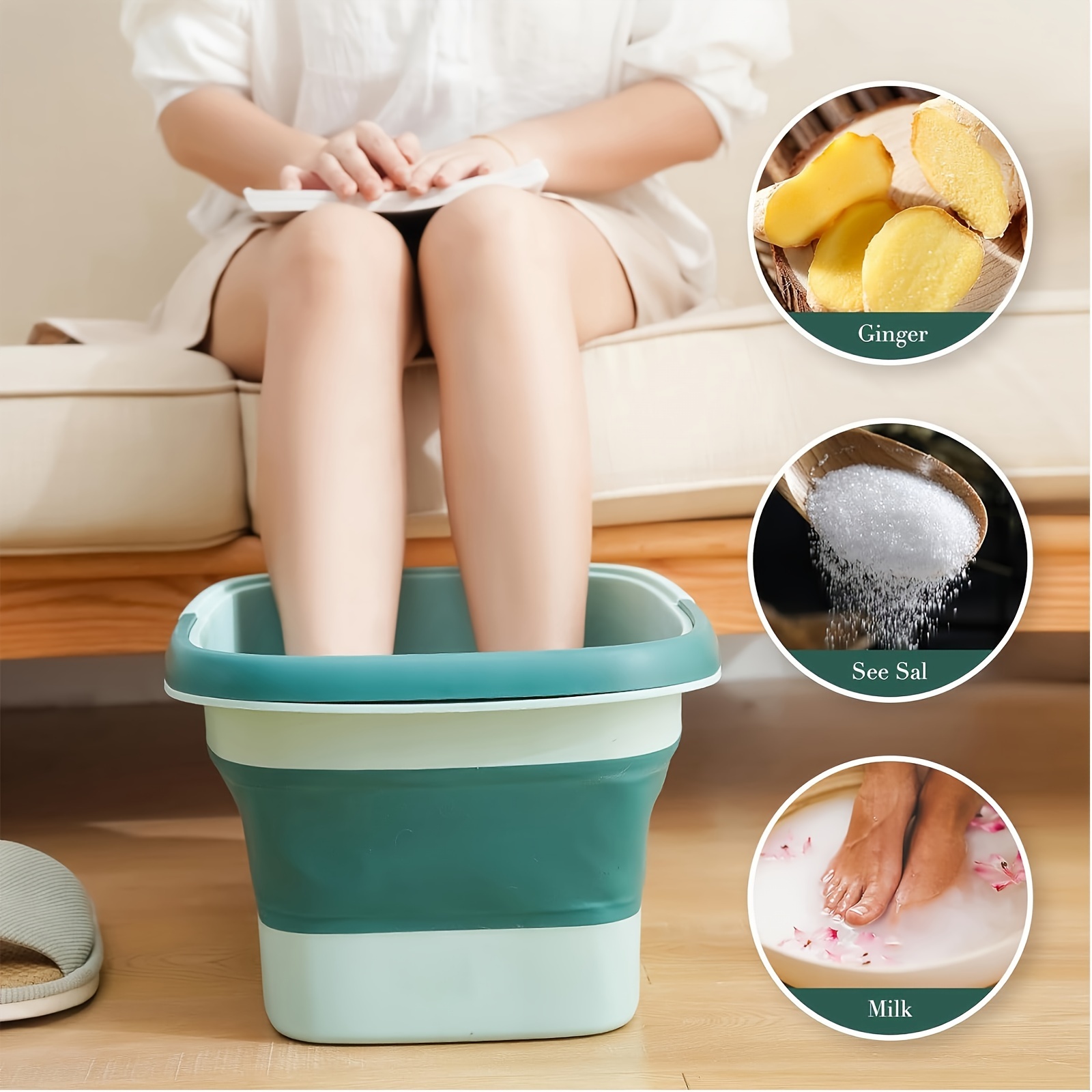 15l 4 gallons collapsible   bath basin   soak tub large   soaking tub with massage   for soaking feet pedicure bowl   spa multifunction plastic bucket with handle foldable laundry basket details 2