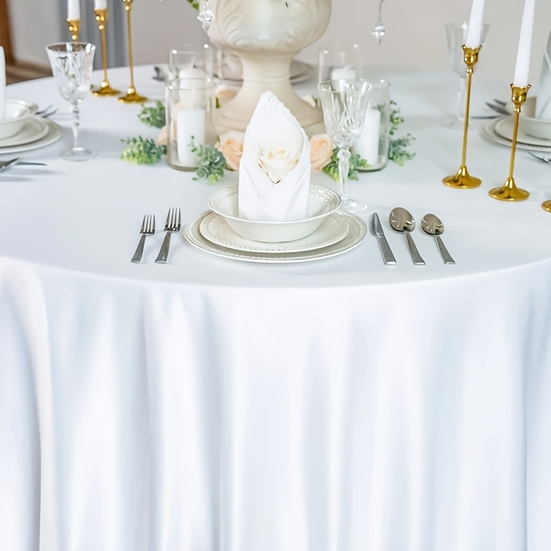 Image of 1pc Round Satin Tablecloth, Diameter 57inch, Elegant Rustic Wedding And Birthday Party Decor, Smooth Table Cover For Events, Hotel And Home Decoration