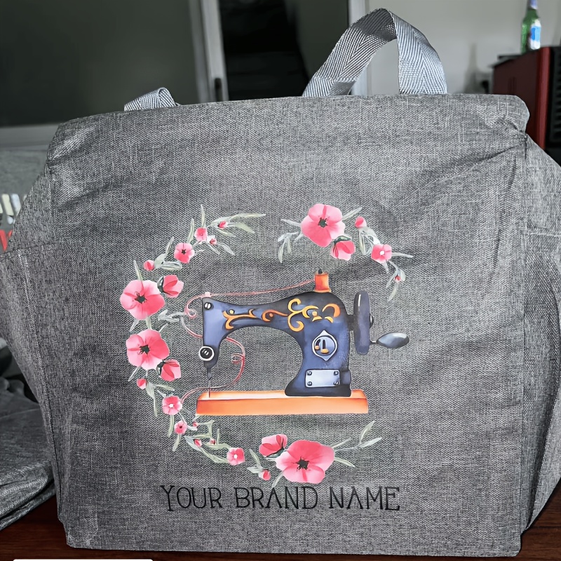 TEMU Elegant Floral Sewing Machine Handbag - Large Capacity Zipper Closure Durable Polyester Handbag With Inspirational Quotes, Perfect For Work,