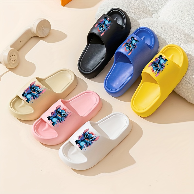 Disney Stitch Cartoon EVA Slides for Youngsters & Youngsters - Thick Sole Comfort Beach & Bathroom Slippers, Easy Slip-On Indoor/Outdoor Shoes for Family Fun, All-Season Use, Indoor Slippers, Playful Footwear, Durable Footwear