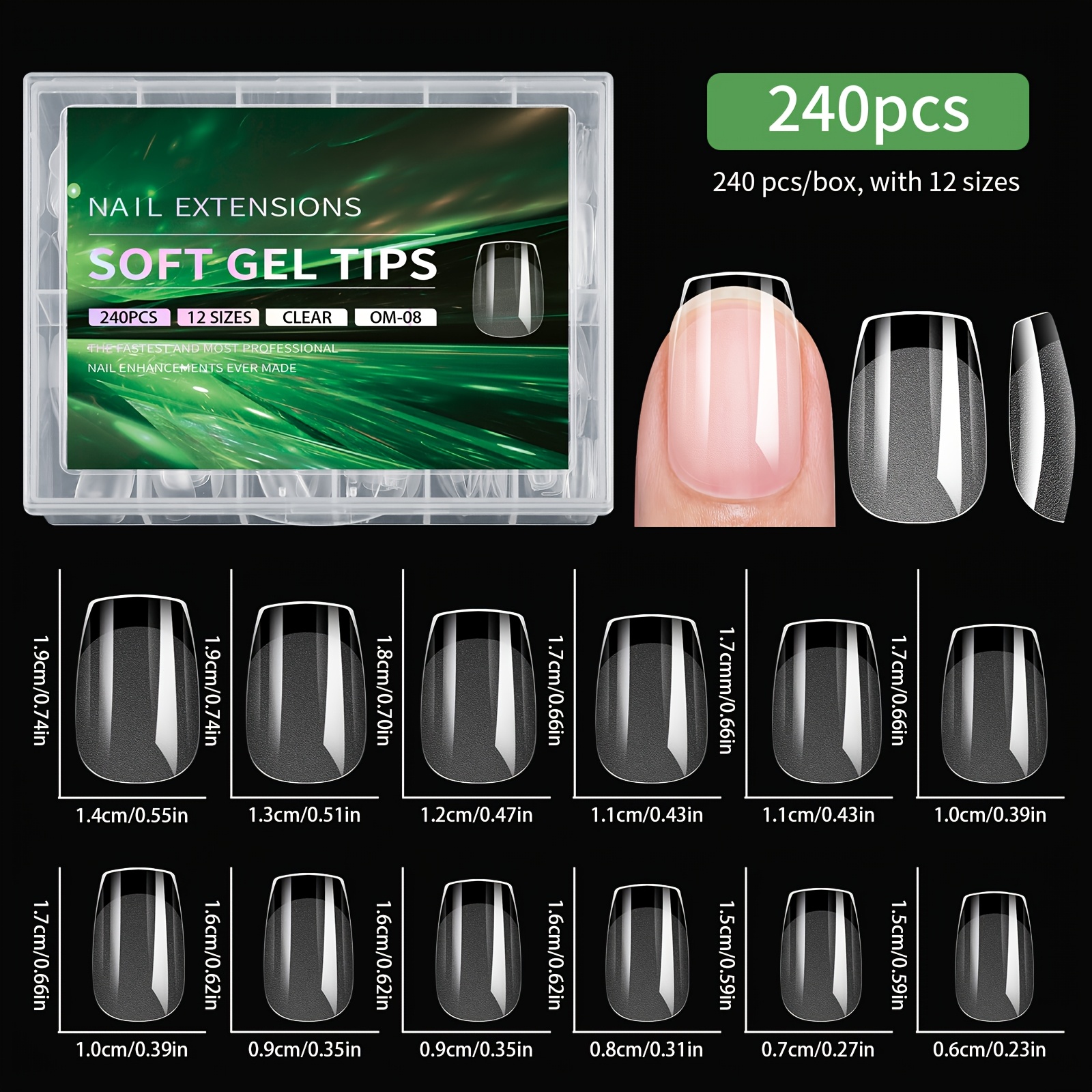 240pcs Short Soft Gel Nail Tips, Clear Half Matte Pre- No Sand Full Cover Fake Nails 12 Sizes, Y2k Daily Manicure Acrylic Nail Extensions For Salon Home Nail Art Supplies