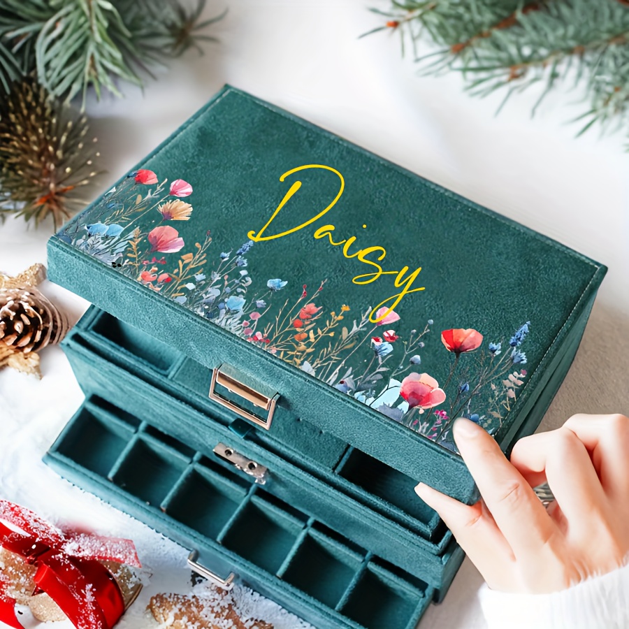 

Custom Velvet Jewelry Box For Women - Large Vintage Style With , Green Lid & Golden Lettering, Perfect Valentine’s Day Gift Or Keepsake, Hand Washable Plastic Storage Box, Jewelry Gift Box