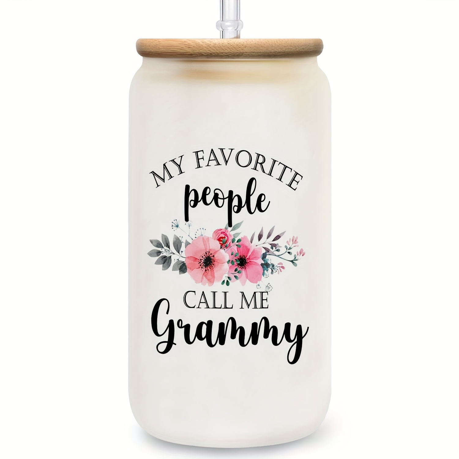 

Grammy's 16oz Glass Coffee Cup With Bamboo Lid & Straw - Perfect Grandma Gift, Reusable Iced Coffee Mug For Home Use, Hand-wash Only