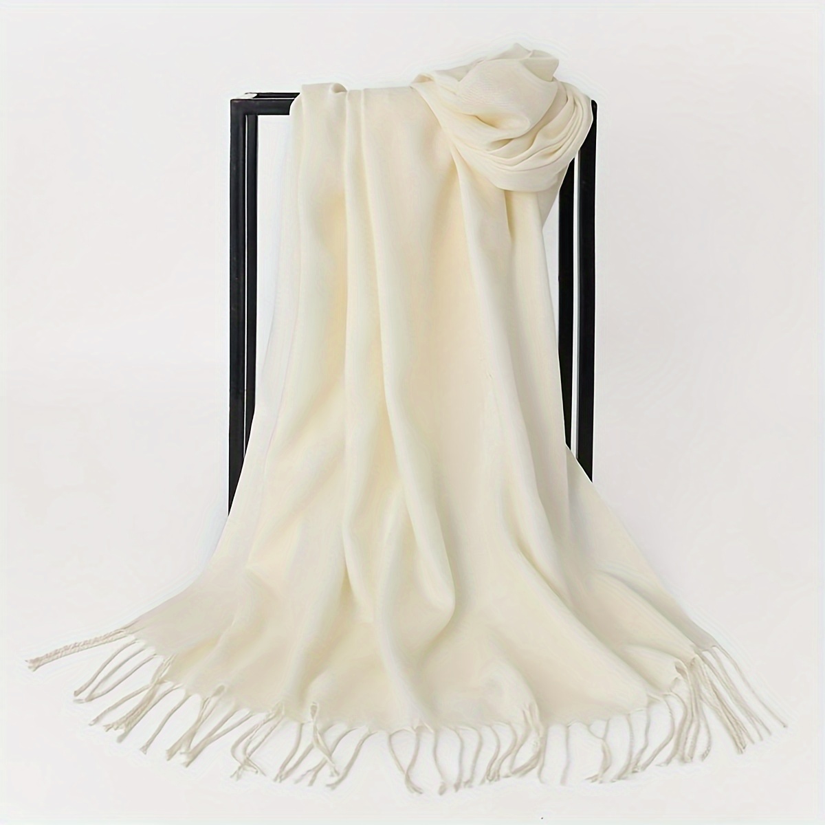 TEMU Autumn/winter New Women' Color Thin Tassel Scarf, Multi Functional Fashion Warm Shawl, Outdoor Warm Neck Scarf