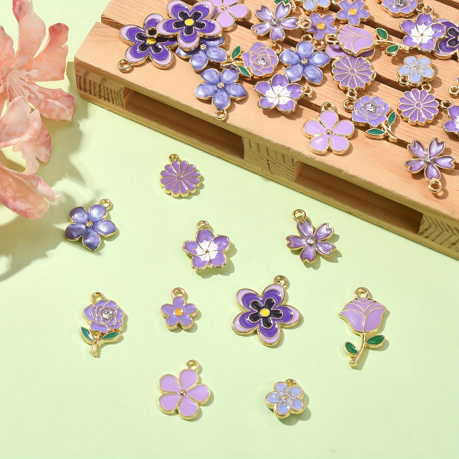 

Purple Flower Combination Pendants 40pcs