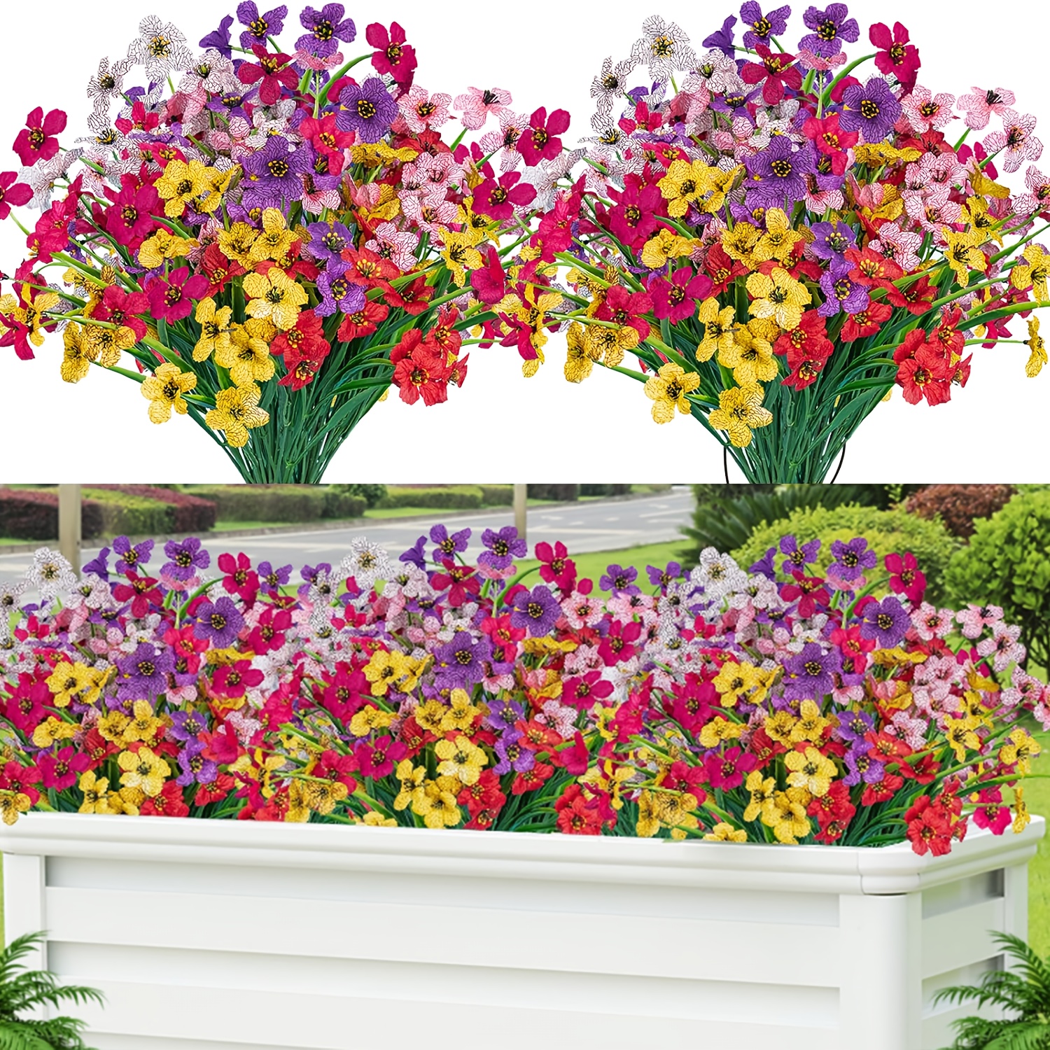

6-piece Uv Resistant Artificial Flowers - Versatile Faux Floral Decor For Indoor & Outdoor Spaces, Perfect For Gardens, Farmhouses, Weddings & More