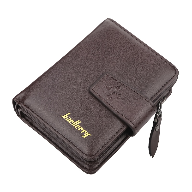 TEMU 1pc Baellerry Men's Short Wallet, Stylish Bifold Open Wallet With Multiple Card Slots And Zippered Coin Pocket, Practical Portable Organizer For