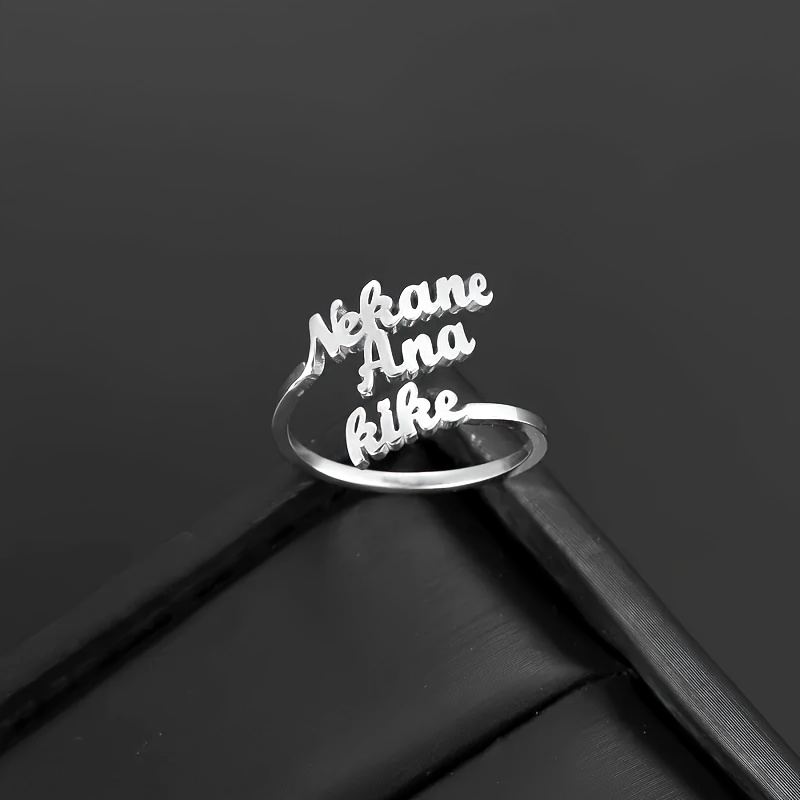 E-shop Personalisierte Familiennamenringe, Individuelle Herz-Doppelnamen-Eheringe, Edelstahl Mehrfachnamen-Verstellbare Offene Ringe, Trendiger Schmuck