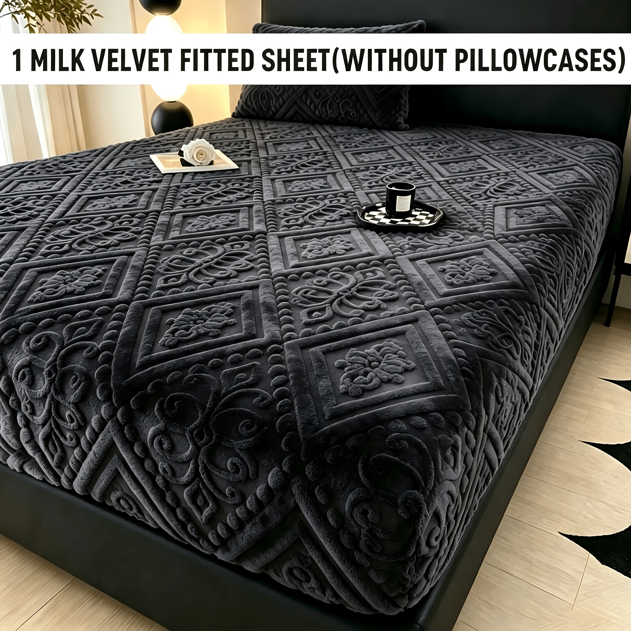 Image of & Warm Velvet Fitted Sheet, Double-sided Plush Bottom Sheet, 360° Elastic & Corner Straps, 12 Inch Deep Pocket, Machine Washable
