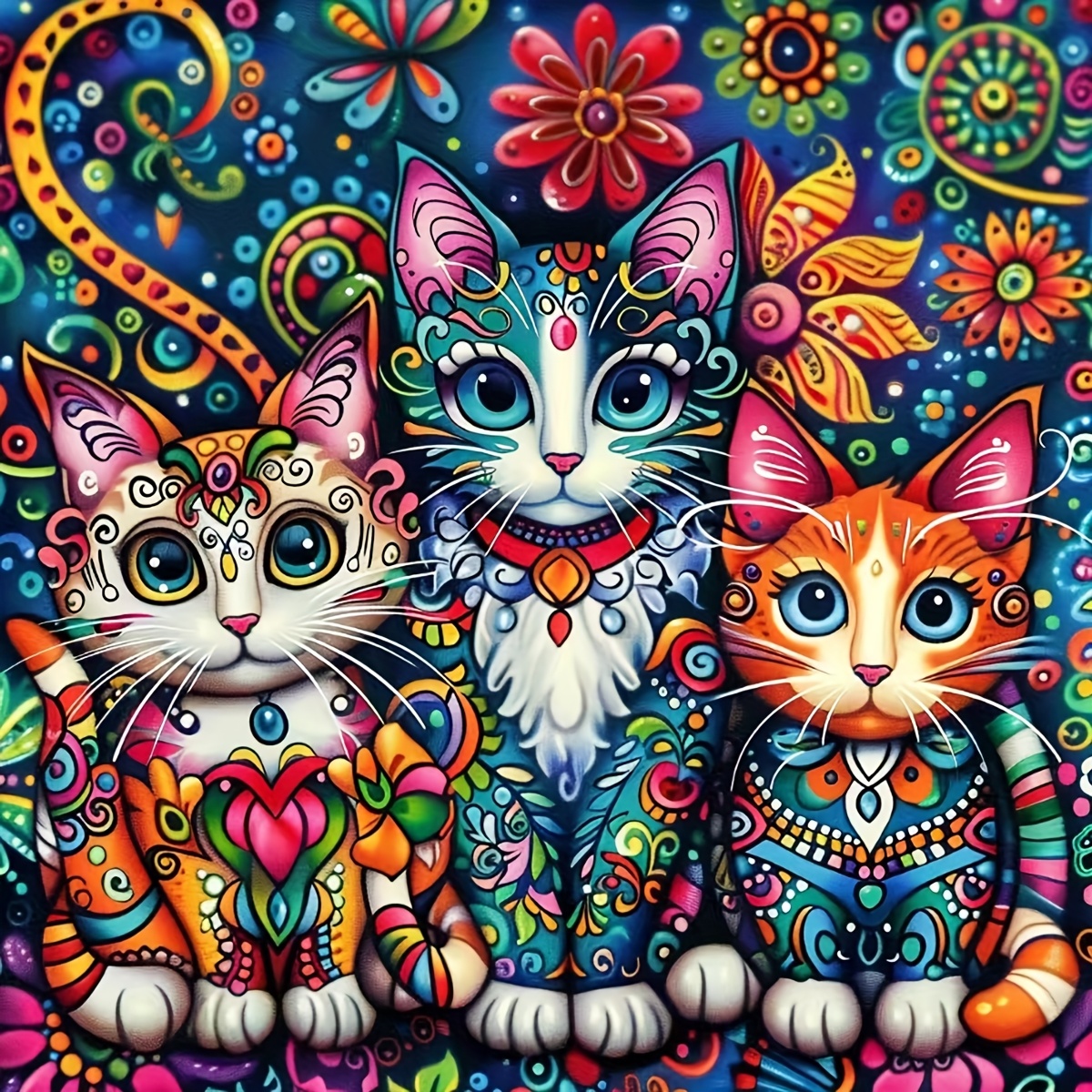 TEMU 1pc 5d Diamond Painting Set, 3 Kitten Patterns, Round Acrylic Set, Suitable For Home Wall Decoration And Beginner Gifts