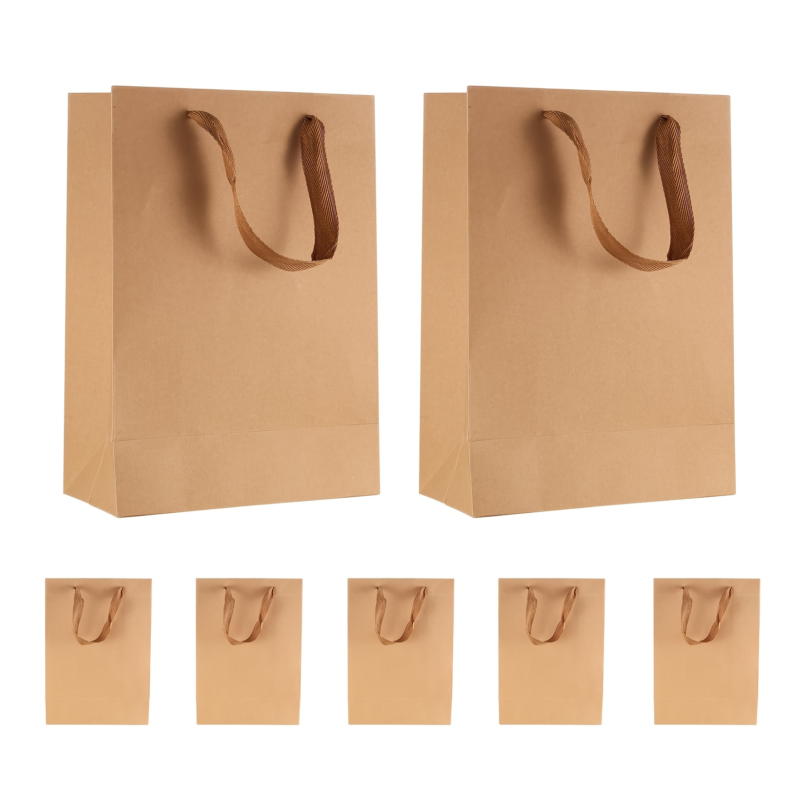 

Chic Brown Paper Gift Bags With Ribbon Handles - Small Business, Weddings, Birthdays & Party Favors, Shopping Bag, Gift Packaging, 5/10pcs