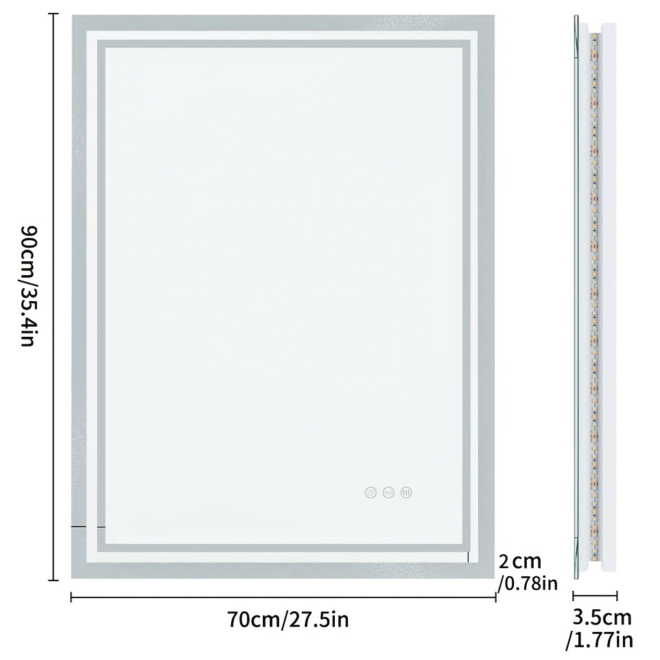 TEMU de salle de bain avec LED, grand de maquillage rectangulaire à intensité variable, 3 couleurs, -buée, capteur tactile intelligent, mural, cadre
