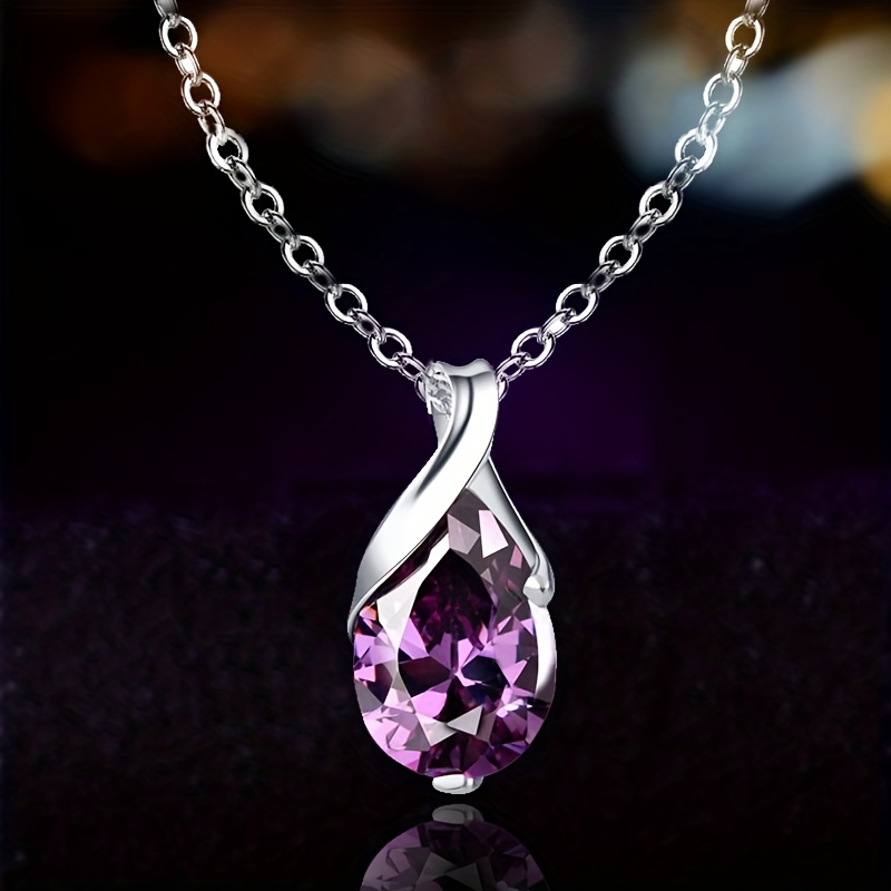 TEMU Romantic Amethyst Teardrop Pendant Necklace - Sparkling Jewelry For Brides, Engagement And Weddings - A Anniversary Gift For Her