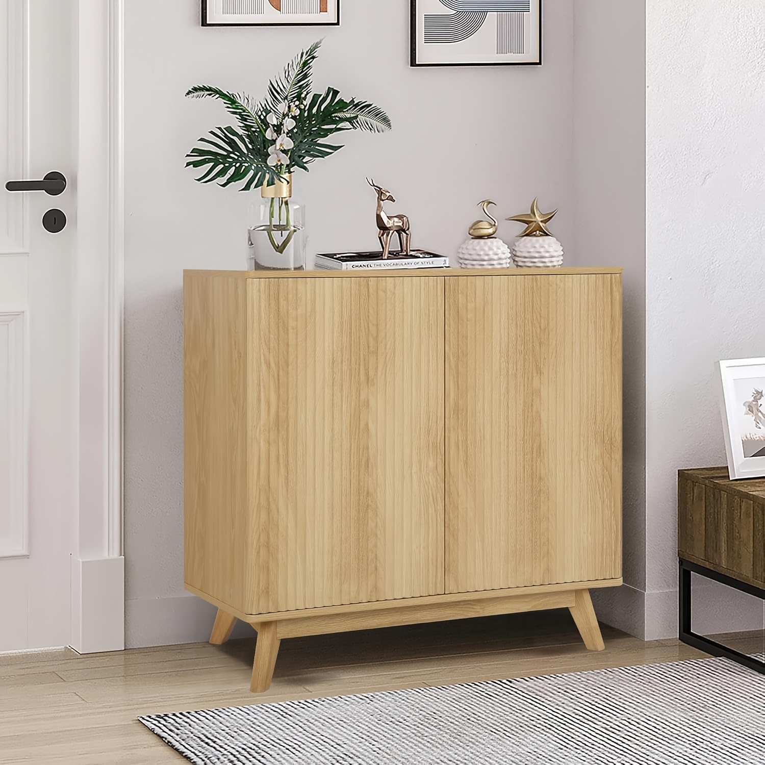 Accent Buffet Cabinet With Adjustable Shelves, Fluted Sideboard Cabinet With 2 Doors, Mid Century Modern Credenza Sideboard Buffet With Storage For Kitchen, Dining Room And Entryway