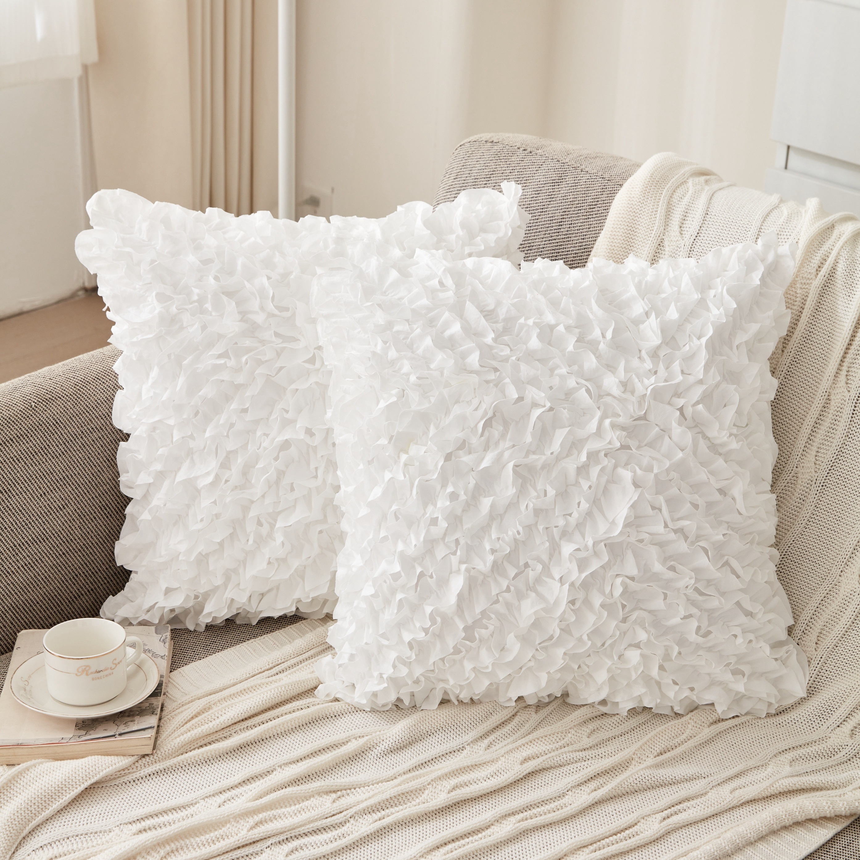 Pillowcase, 2pcs Cushion Pillowcase Set, Farmhouse Decor Pillow Covers, 3d Design Handcrafted Pillowcases With Ruffles