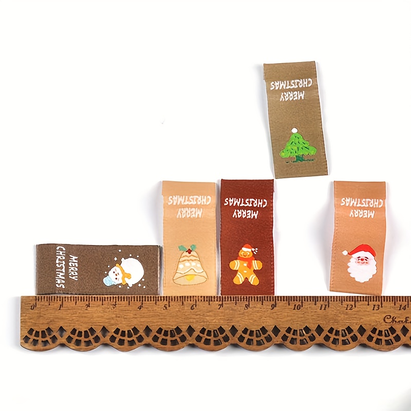 Image of 50pcs 2x4cm Multicolor Gingerbread For Man Christmas Tree Pattern Random Mixed Clothing Collar Tags Folded Fabric Labels Sew-on Diy Garment Accessories