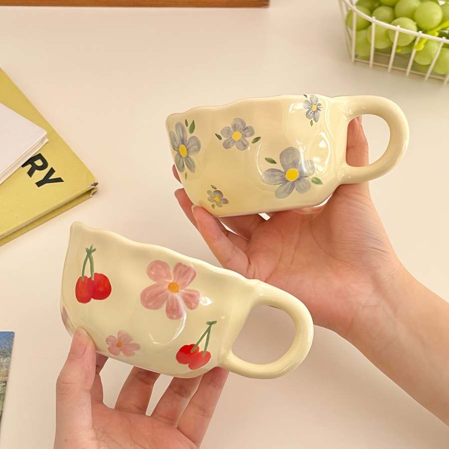 4pcs 1 set of cups 8 5oz hot selling ceramic cups tulip cups cherry small flower mugs matcha tea cup oatmeal cups breakfast cups coffee cups flower tea cup birthday gifts christmas halloween or caf e use reusabl Product details 3