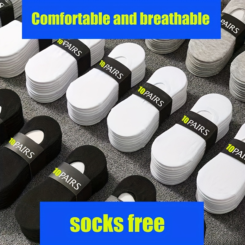 

10 Pairs Of Men's Simple Solid Liner Anklets Socks, Comfy Breathable Soft Sweat Absorbent Socks For Men's Outdoor Wearing
