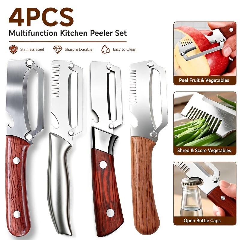 TEMU 4pcs Set Multi- And Vegetable Peeler, Suitable For Right-handed Use Only, Stainless Steel Wide Blade Potato And Carrot Peeler, 3-in-1