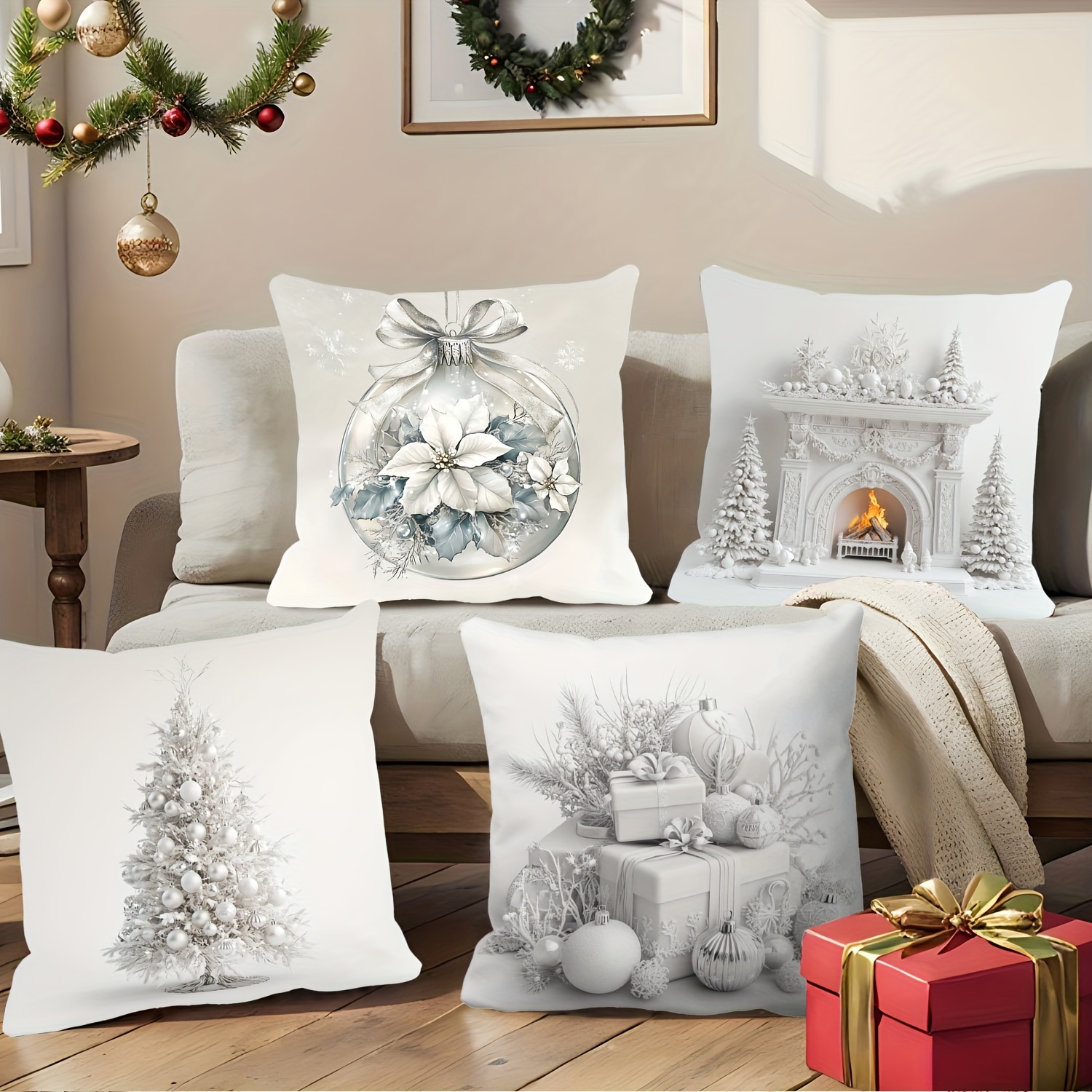 

Christmas 4pcs - 18x18 Zippered Pillowcases Christmas , , Fireplace & Ornaments , , Polyester For Decor (inserts Not Included)