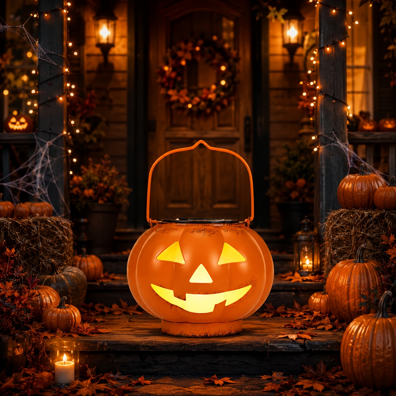 TEMU Halloween Pumpkin Solar Lantern Outdoor Decorative Light, 1300mah Solar Battery, Ipx6 Wrought -o'-lantern With Warm Light Projection, Decorative