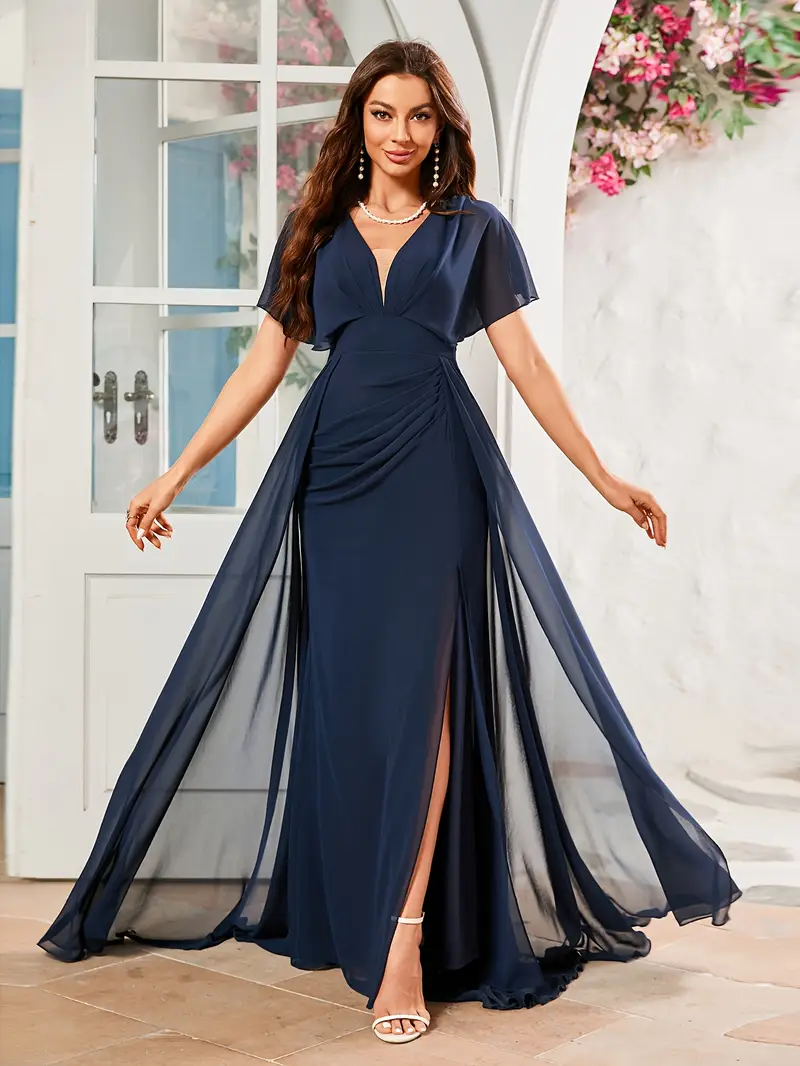 elegant v neck batwing sleeve ruched waist long chiffon - Temu Canada elegant v neck batwing sleeve ruched waist long chiffon - Temu Canada