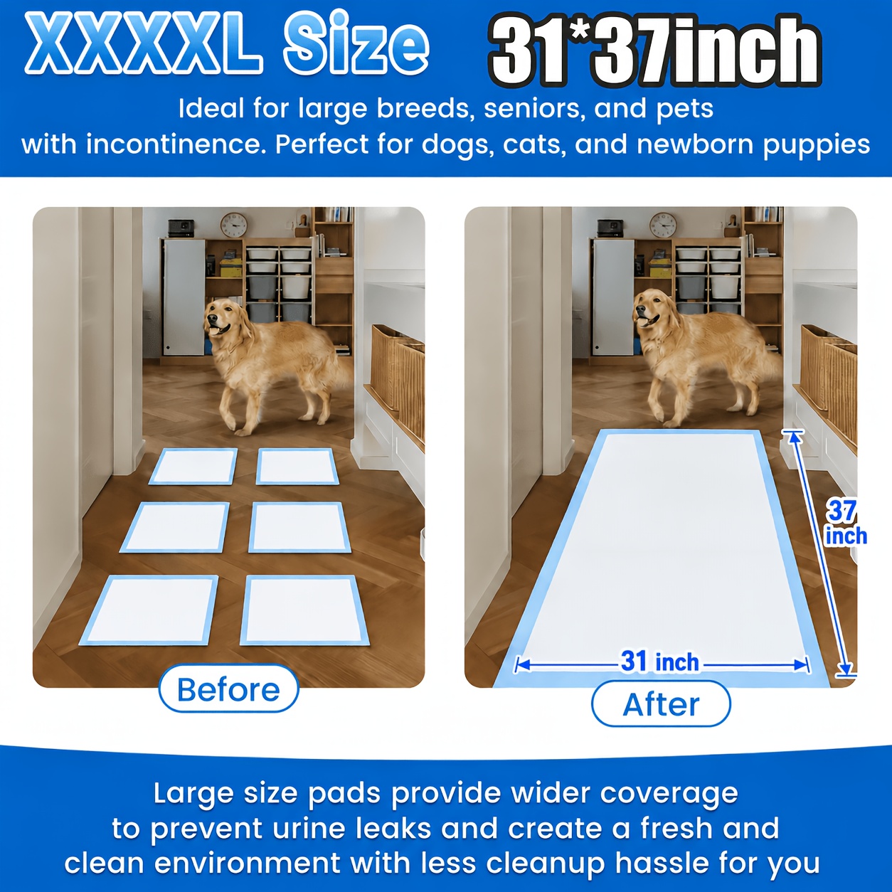 TEMU Upgraded 31 X 37 Inch Extra- For Large Disposable Pet Training Pads, Super Absorbent Leak-proof Thickened Urine Potty Pads, Indoor Household