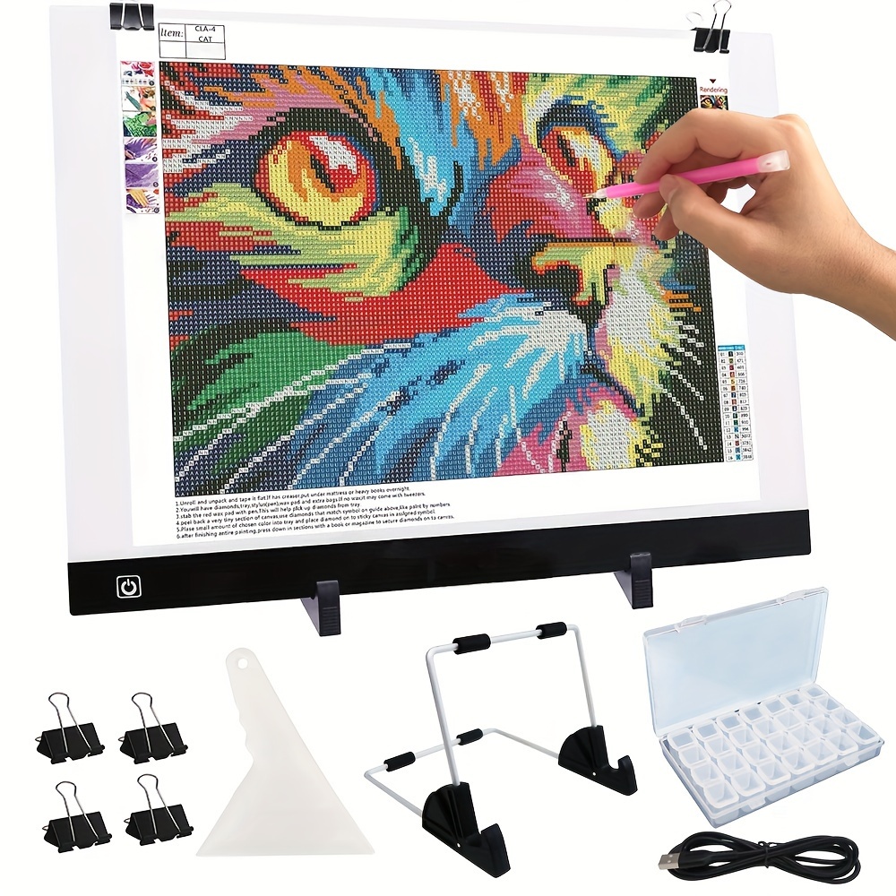 

Diamond Painting Tool Set With Luminous A3 A2 Copy Table And Storage Box, Usb Powered Light Pad, Light Board Kit, Adjustable Brightness With Detachable Stand And Clips With Diamond Painting Tools