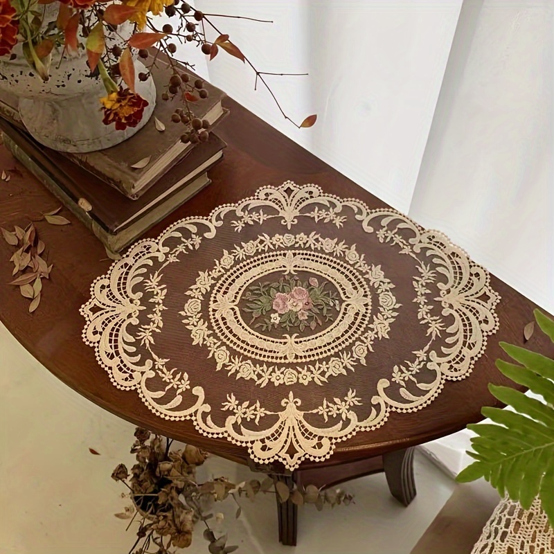 

Vintage-inspired Handmade Crochet Round Tablecloth With Elegant Hollow-out Design For Room Decor